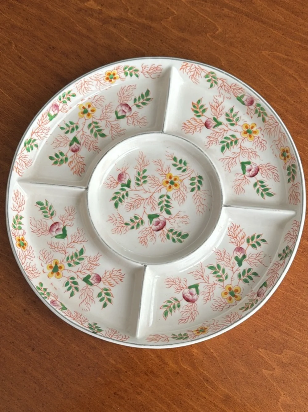 Floral Sectioned Serving Platter - White with Pink & Green
